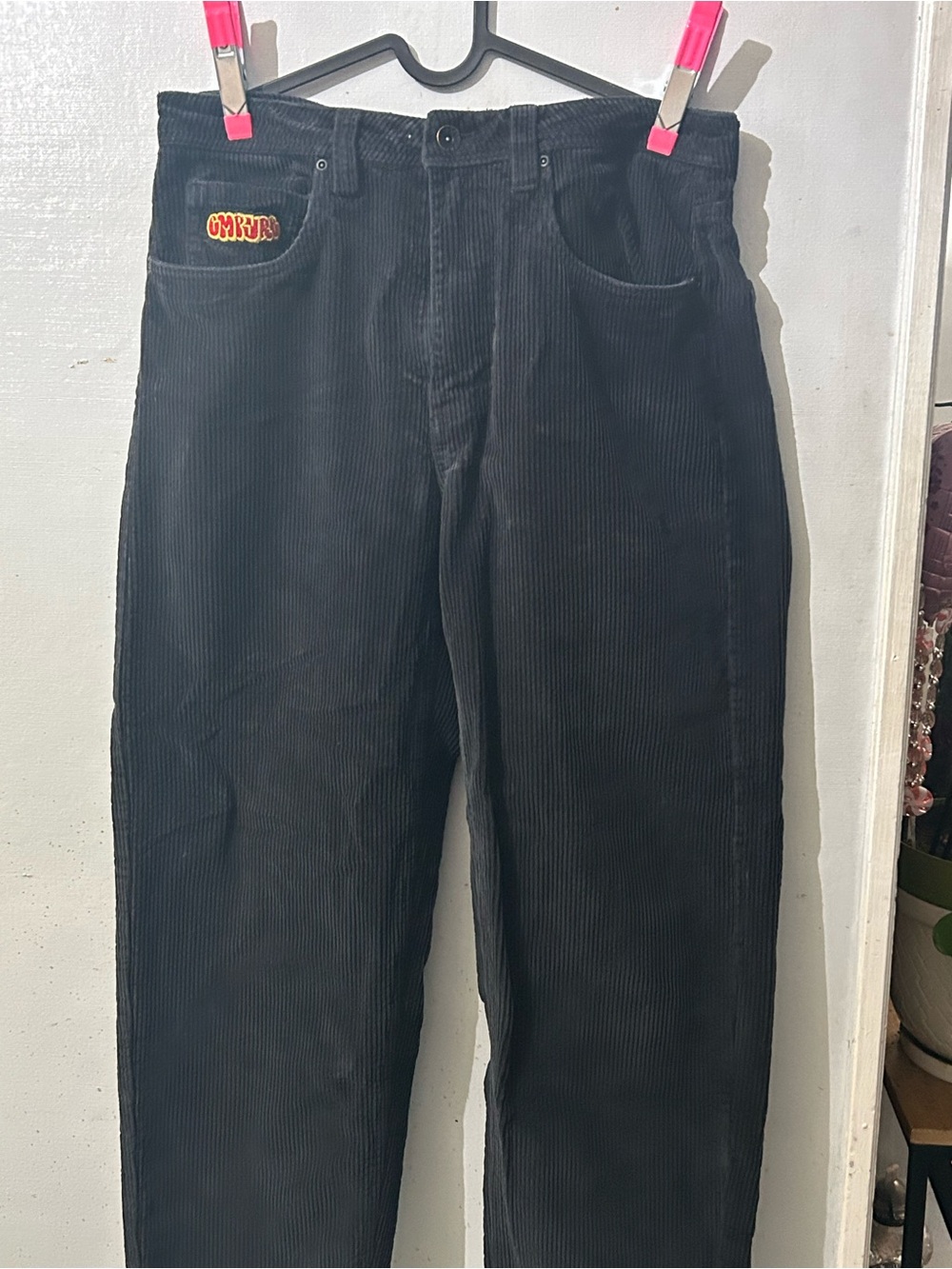 Empyre Black Corduroy Men's Pants with Subtle Logo Patch